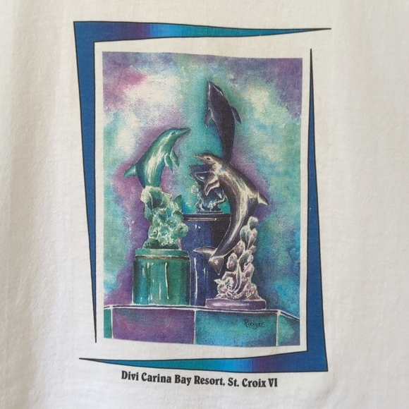 Alore 90's Vintage Funky Dolphin Graphic Scoop Neck Cropped Tank Top White OS - Picture 3 of 10